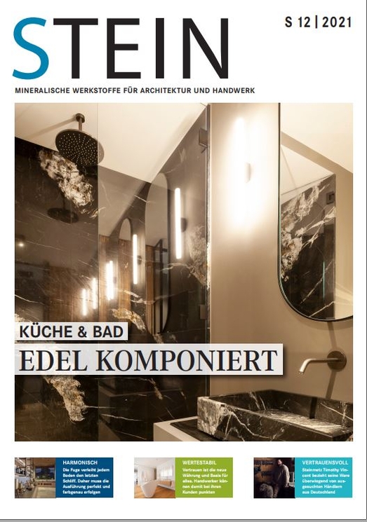 Fachzeitschrift STEIN 12-2021 KMD 2 komplementäre Natursteine schaffen in einem Luxusappartement Atmosphäre